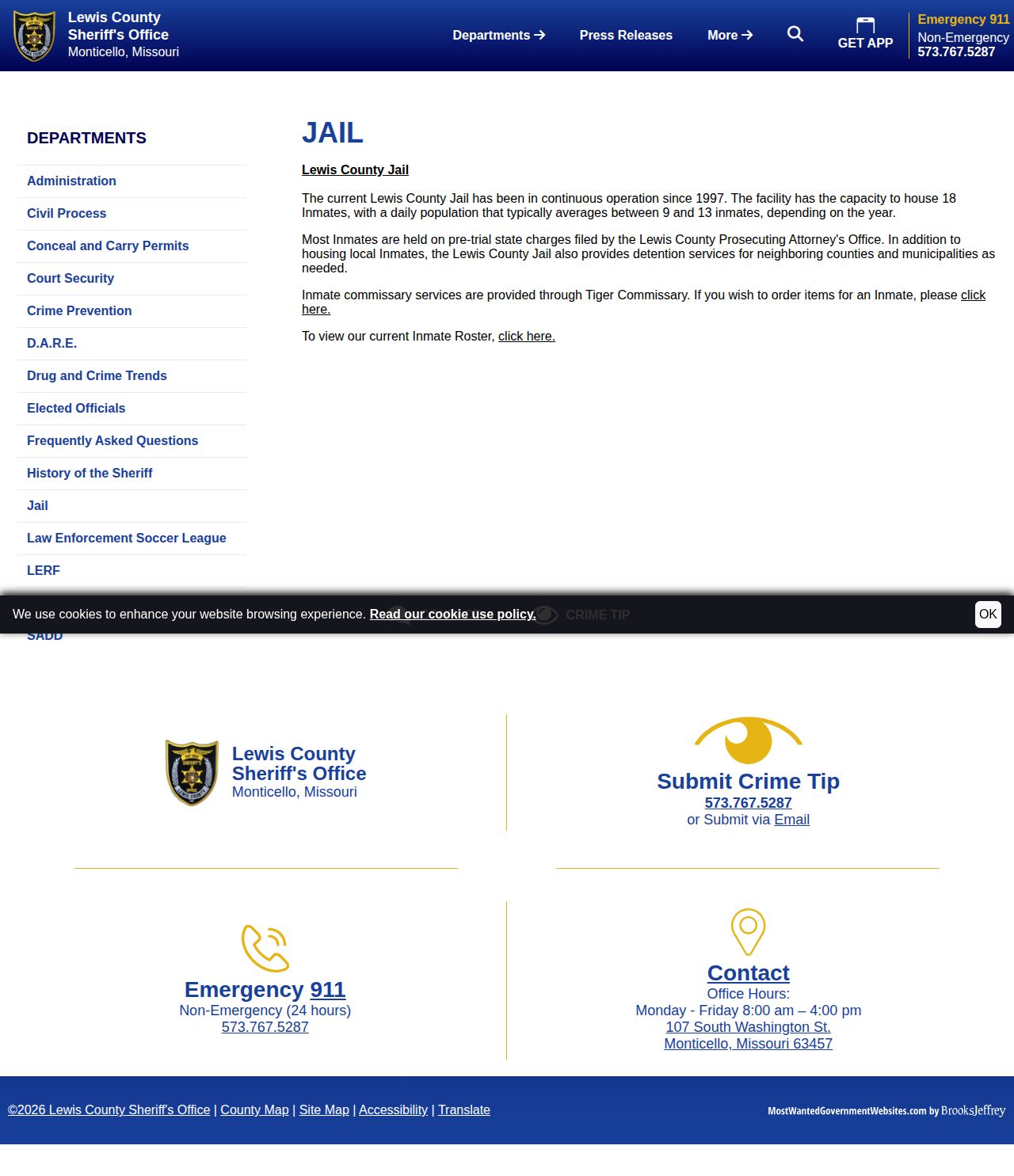 Official Lewis County Sheriff jail information page