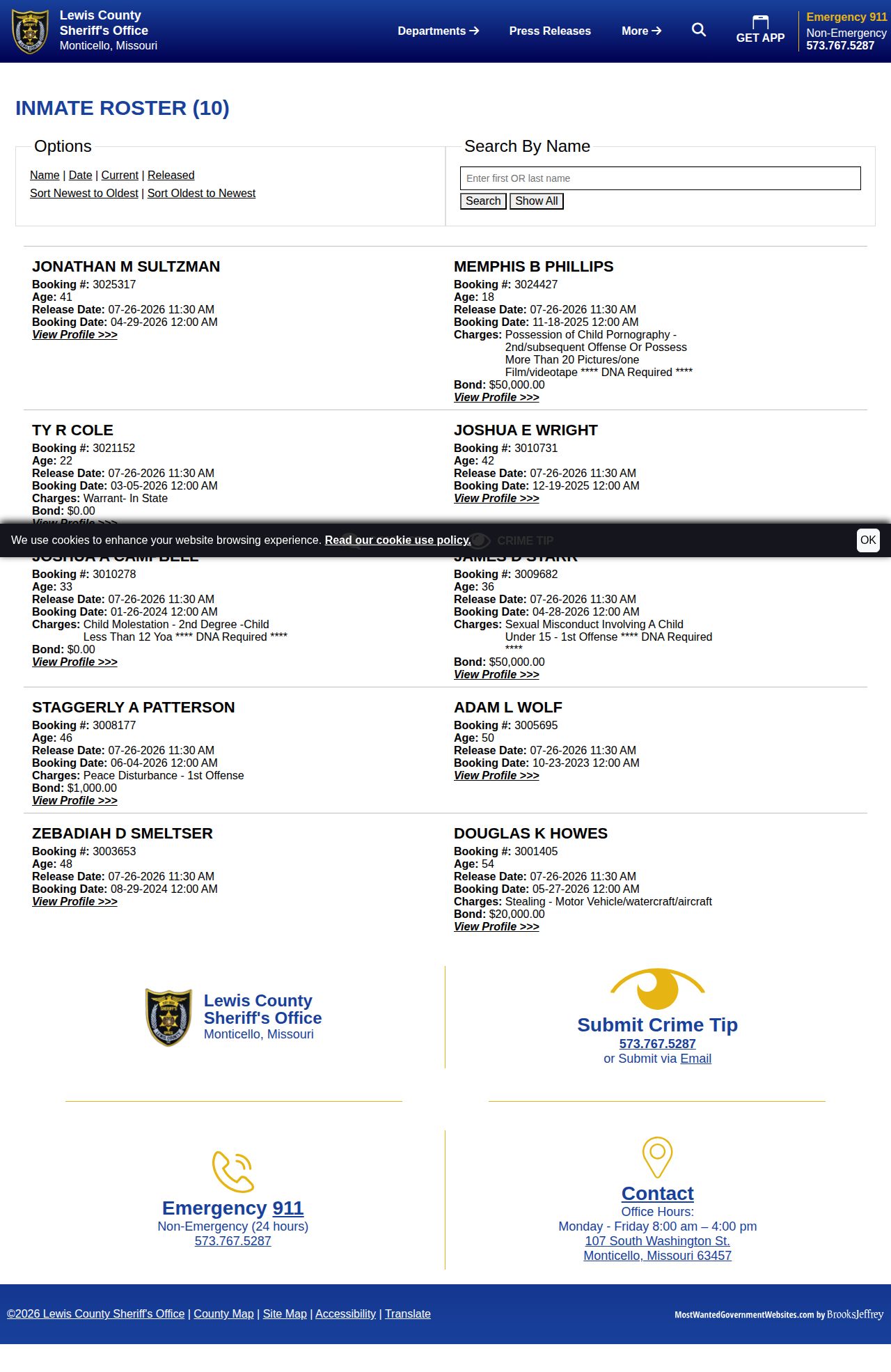 Lewis County released inmate roster and release record fields