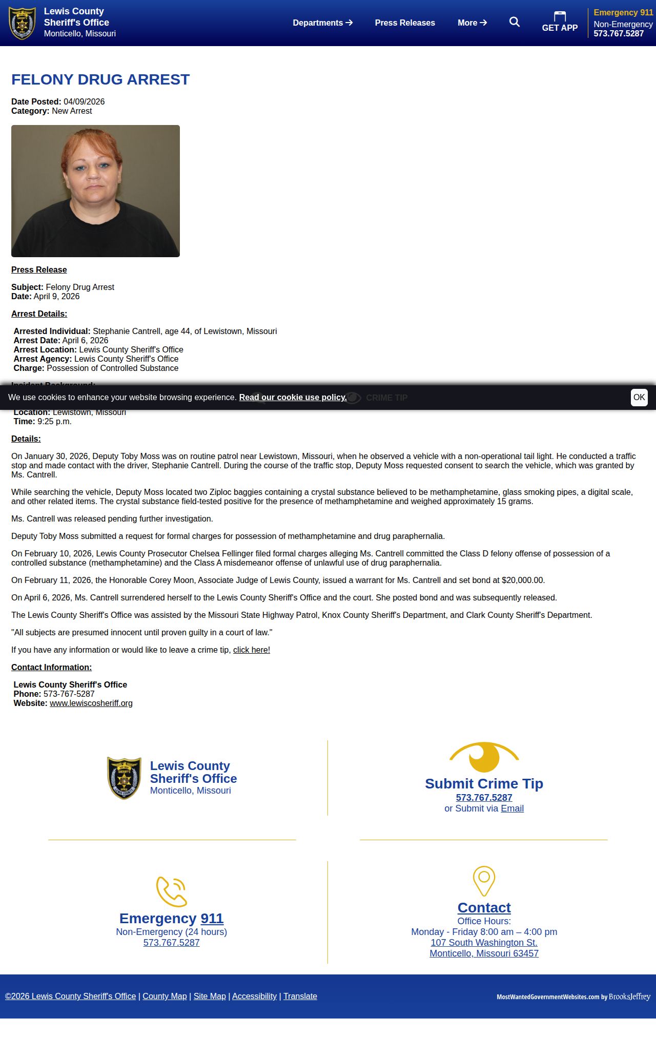 Lewis County Sheriff bond release narrative supporting recent release records