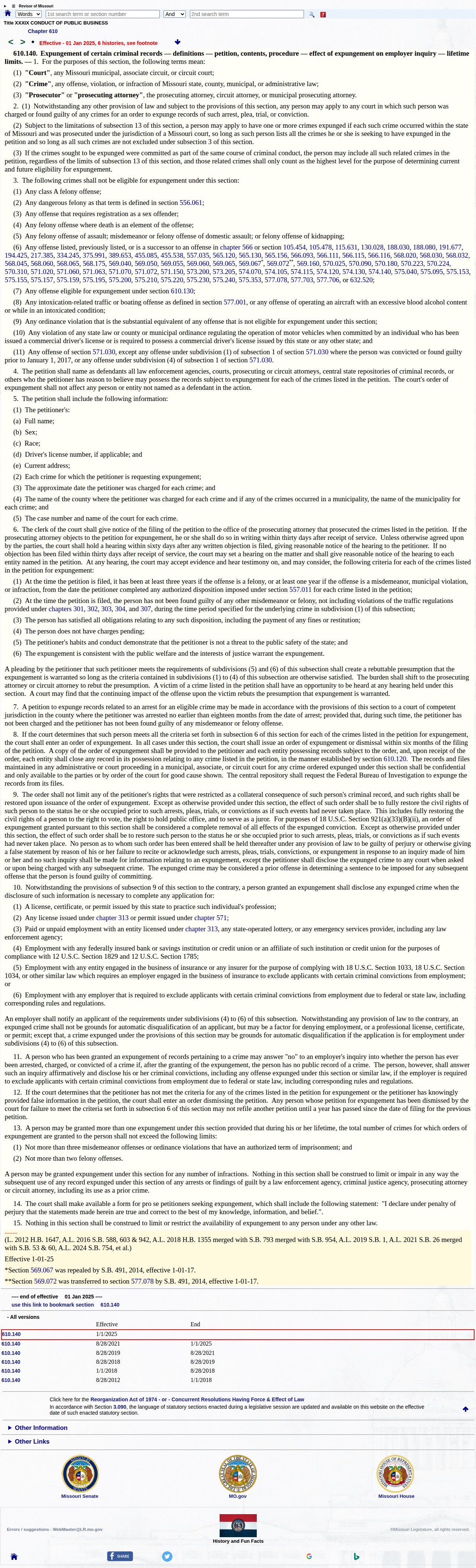 Missouri section 610.140 expungement requirements