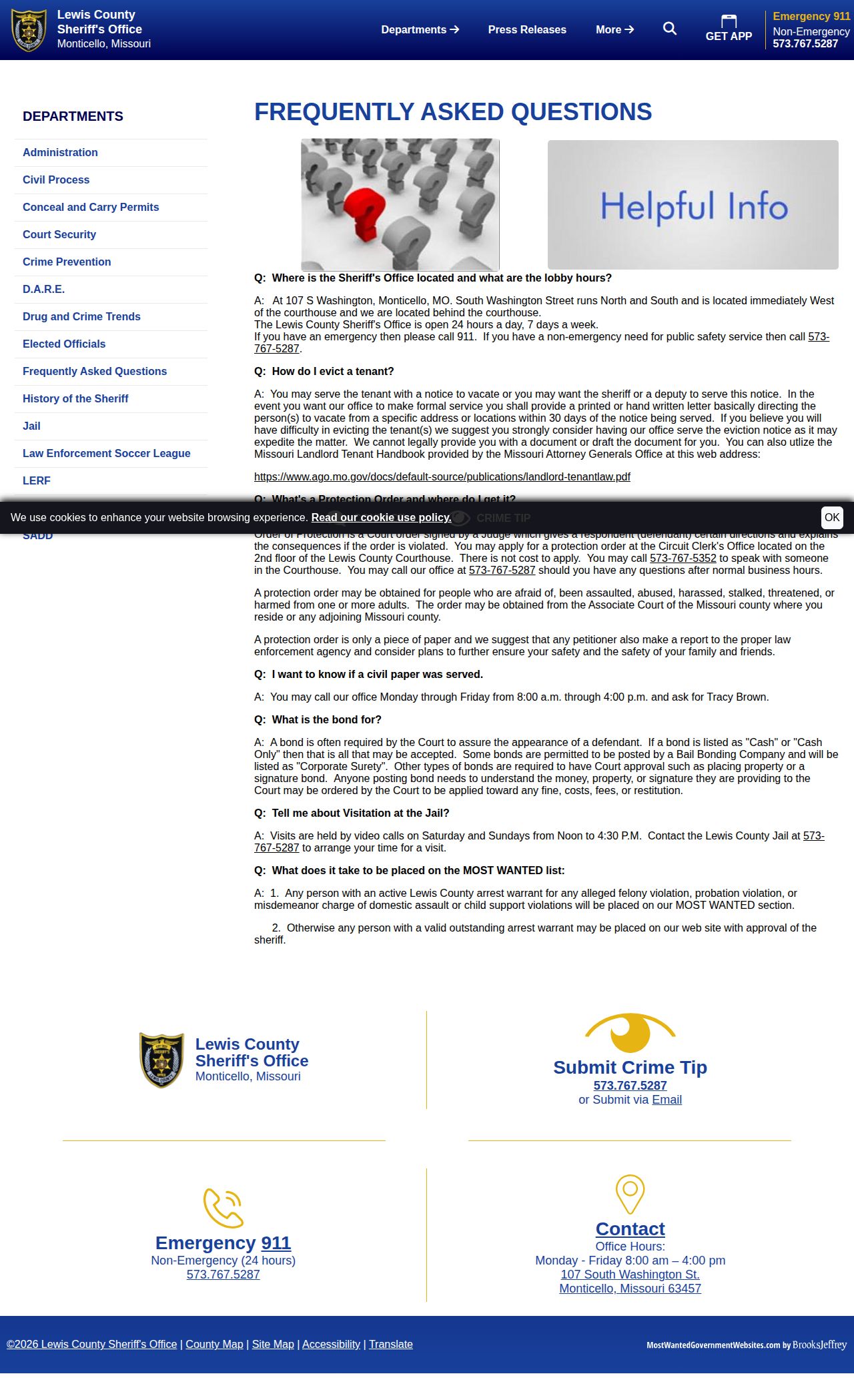 Lewis County Sheriff FAQ explaining local bond forms
